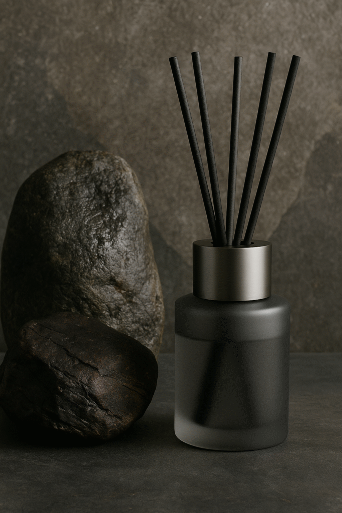 Madeiras minerais em perfumaria de ambiente com toque contemporâneo